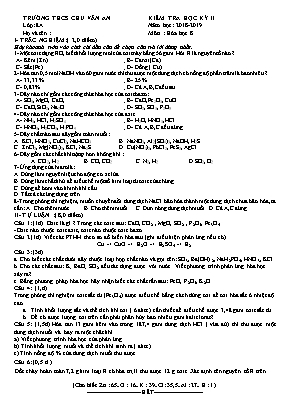 Đề kiểm tra học kỳ II môn Hóa học Lớp 8 - Năm học 2018-2019 - Trường THCS Chu Văn An